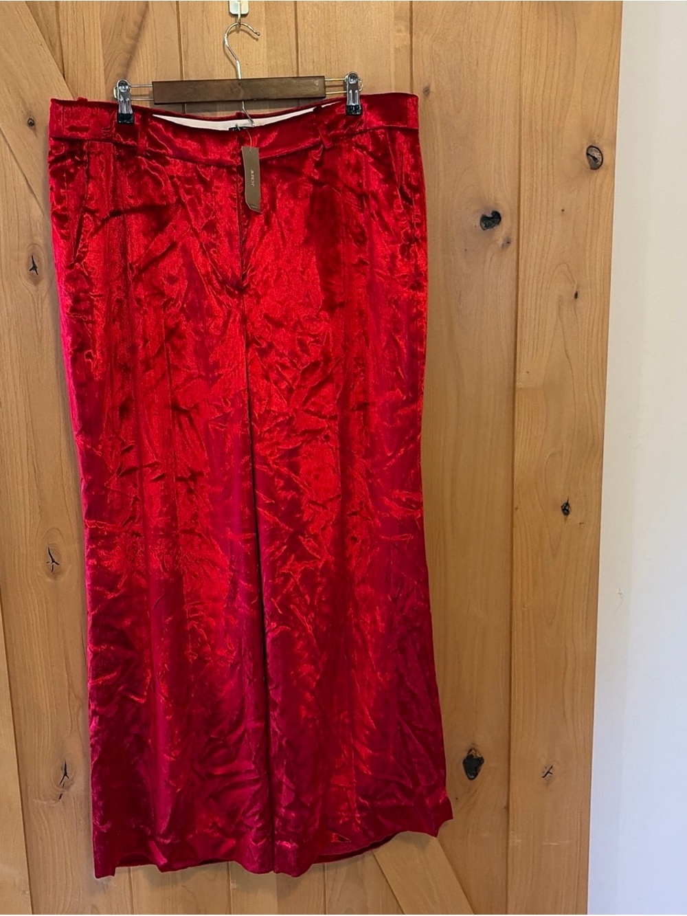 J Crew Womens Size 18 Crushed Red Velvet Wide Leg Trouser NWT
